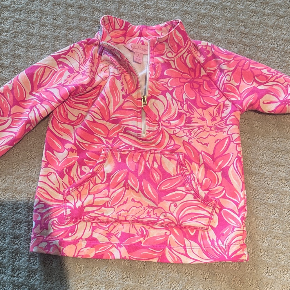 Lilly Pulitzer Pink Floral Quarter Zip Girls size S (4/5)